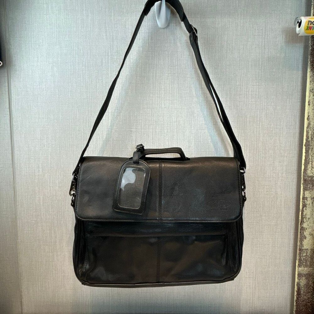 Vtg Hazel Leather Briefcase Shoulder Bag Laptop Computer Black Business Travel